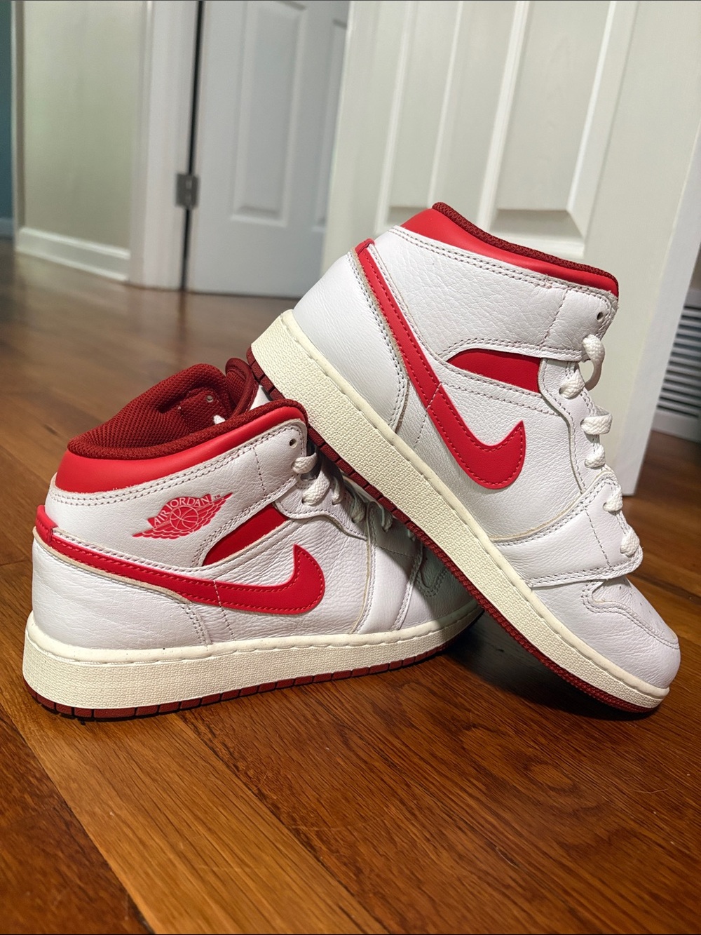 Nike Air Jordan Mid-Top Sneakers in White and Red